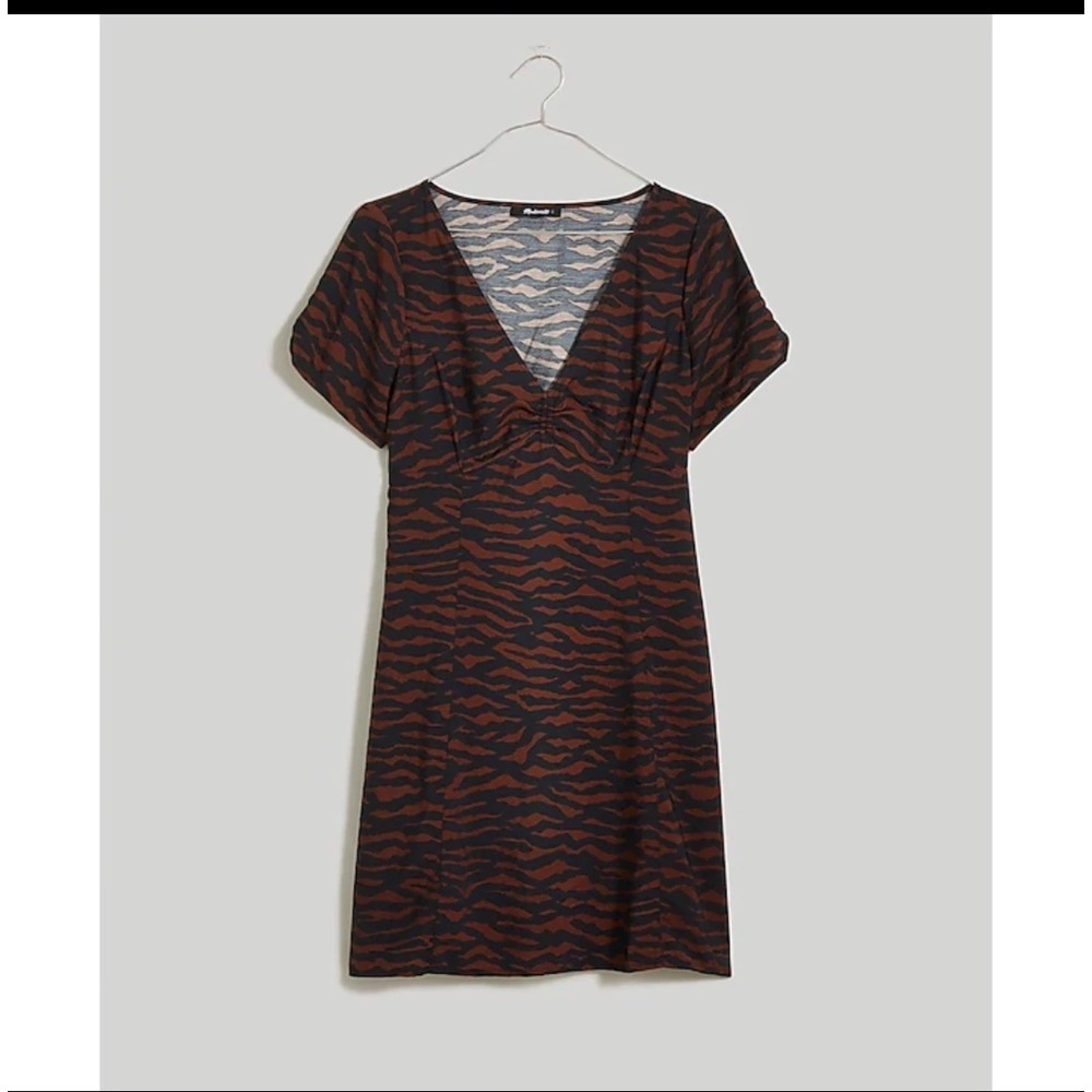 Madewell Women Brown Black Tiger Print V Neck Short Sleeve Sheath Dress Size 4